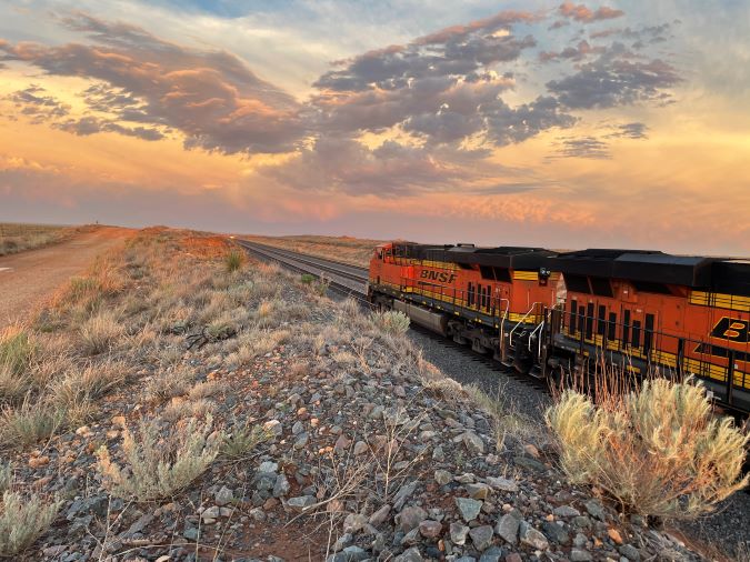 A BNSF train on the Clovis Subdivision 