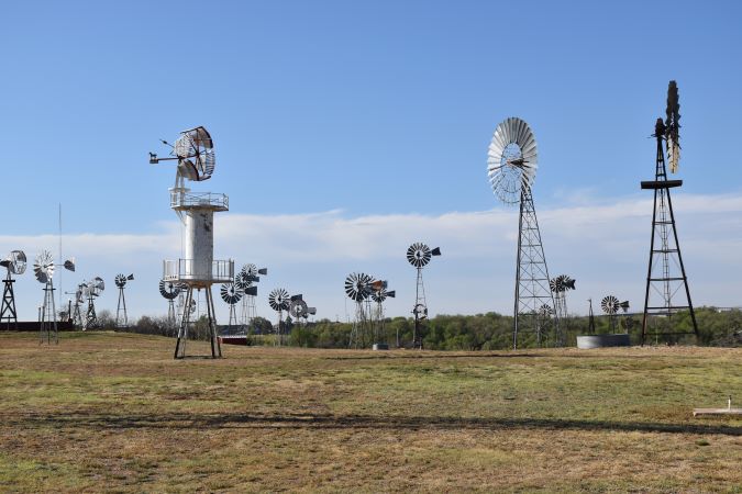 Windmills dot the entrance to the American Windmill Museum in Lubbock.