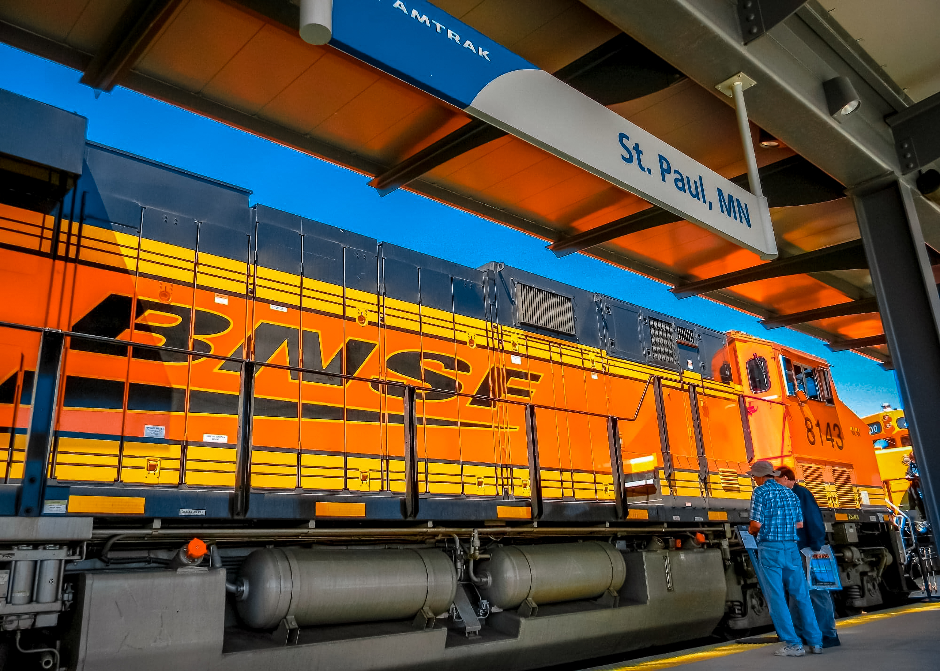 BNSF locomotives at the St. Paul Amtrak station